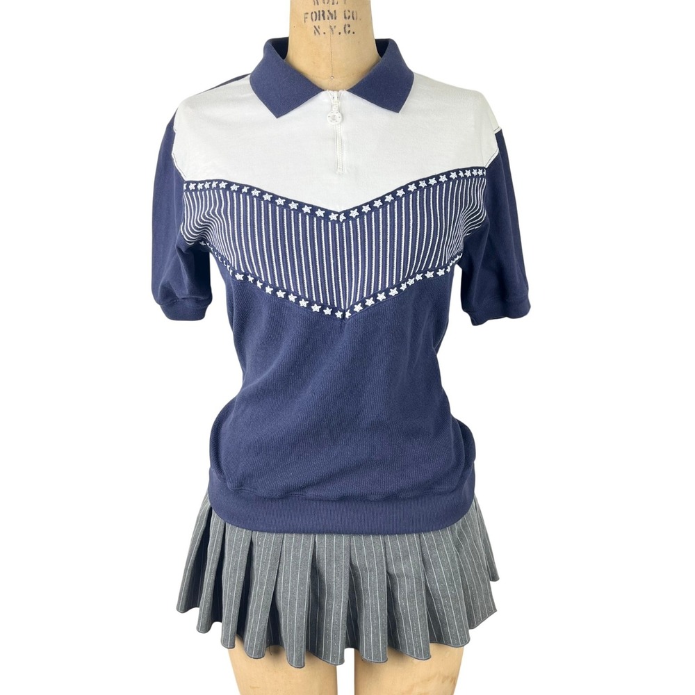 90s Western Womens‎ S Polo Shirt uarter Zip Star Chevron Cowgirl Retro Coastal